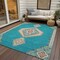 Homeroots 8' X 10' Teal Blue Brown And Ivory Oriental Washable Indoor Outdoor Area Rug 598445 - alternate 3