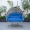 Leisuremod Mendoza Light Grey Wicker Hanging 2 person Egg Swing Chair with Blue Cushions MSCLGR-53BU - alternate 3