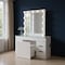 Homeroots 62" White Wood And Glass Six Drawer Vanity Table With Mirror Seating And Lights 643653 - alternate 1