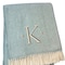 Homeroots 55" X 70" Sky Blue White Herringbone Cotton Blend K Initial Throw Blanket with Tassels Embroidery 680588 - alternate 3