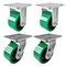 Hyw Products Heavy Duty Caster Set 4in Green Polyurethane on Cast Iron Wheels, 2 Rigid & 2 Swivel, 4PK 40-40R-A1-PC-2,40-40S-A1-PC-2 (G) - alternate 1