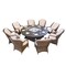 Homeroots Brown Wicker Round Outdoor Fire Pit Dining Set With 8 Chairs 372326 - alternate 1