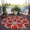 Homeroots 8' Red And Ivory Round Geometric Washable Indoor Outdoor Area Rug 613045 - alternate 6
