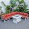 Leisuremod Chelsea 7-Piece Patio Sectional And Fire Pit Table Weathered Grey Aluminum With Orange Cushions CSFWGR-7OR - alternate 4