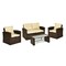 Homeroots Four Piece Outdoor Brown Wicker Sofa Seating Group with Beige Cushions 558548 - alternate 3