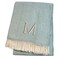 Homeroots 55" X 70" Sky Blue White Herringbone Cotton Blend M Initial Throw Blanket with Tassels Embroidery 680585 - alternate 3