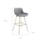 Homeroots Set of Two 29" Gray and Gold Velvet and Metal Low Back Bar Height Swivel Bar Chairs 543456 - alternate 3