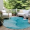 Homeroots 8' Round Teal Round Abstract Washable Non Skid Indoor Outdoor Area Rug 559780 - alternate 3