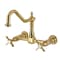 Kingston Brass Two-Handle Wall Mount Bridge Kitchen Faucet, Brushed Brass KS1247BEX - alternate 1