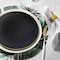 Smarty Had A Party 7.5" Black with Gold Rim Organic Round Disposable Plastic Appetizer/Salad Plates (120 Plates), 120PK 937BG-CASE - alternate 5