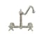 Whitehaus Collection Vintage III Plus Wall Mount Faucet with a  Long Traditional Swivel Spout, and Solid Brass Side Spray WHKWCR3-9402-NT-BN - alternate 2