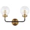 Jonathan Y Caleb 18" 2-Light Contemporary Transitional Iron/Glass LED Vanity Light, Brass Gold/Black JYL9010A - alternate 7