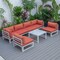 Leisuremod Chelsea 7-Piece Patio Sectional And Coffee Table Set Weathered Grey Aluminum With Orange Cushions CSTWGR-7OR - alternate 3
