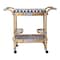 Homeroots 35in Navy Blue White And Natural Rolling Rattan Bar Cart 388948 - alternate 1
