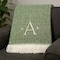 Homeroots 55" X 70" Moss Green White Herringbone Cotton Blend A Initial Throw Blanket with Tassels Embroidery 680592 - alternate 1