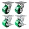 Hyw Products Heavy Duty Caster Set 4in Green Polyurethane on Cast Iron Wheels, 2 Swivel & 2 Swivel w/ Brake, 4PK 40-40S-A1-PC-2,40-40S-A1-PC-TB-2 (G) - alternate 1