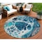 Homeroots 8' Teal Blue And Navy Blue Round Nautical Washable Indoor Outdoor Area Rug 581511 - alternate 1