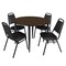 Regency Round Kahlo Breakroom Table W/ 4 Restaurant Stack Chairs, 48 in W, 48 in L, Neo Walnut TPL48RNDNWBK29BK - alternate 1