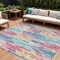 Homeroots 9' X 12' White Pink And Teal Blue Striped Washable Indoor Outdoor Area Rug 617708 - alternate 1