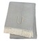 Homeroots 55" X 70" Gray White Herringbone Cotton Blend U Initial Throw Blanket with Tassels Embroidery 655544 - alternate 3