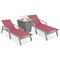Leisuremod Marlin Grey Aluminum Patio Chaise Lounge Armchair Set of 2 with Square Fire Pit Table, Burgundy MLAGRCF21-77BRG2 - alternate 1