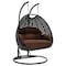 Leisuremod Mendoza Charcoal Wicker Hanging 2 person Egg Swing Chair with Brown Cushions MSCCH-53BR - alternate 1