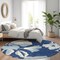 Homeroots 8' Navy Blue Denim Blue And Ivory Round Floral Washable Indoor Outdoor Area Rug 589556 - alternate 5