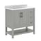 Flash Furniture Vega 36in. Vanity w/Sink, Cabinet w/Blk Hardware, Open Shelf & 3 Drawers, Marble Counter, Gry/Wht FS-VEGA36-KD-GY-HDBLK-GG - alternate 6