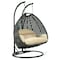 Leisuremod Charcoal Wicker Hanging 2 person Egg Swing Chair with Beige Cushions ESCCH-57BG - alternate 5
