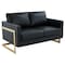 Leisuremod Lincoln Upholstered Leather Loveseat with Gold Frame, Black LA55BL-L - alternate 1