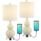 Jonathan Y Cora 22" Classic Vintage Glass LED Table Lamp with USB Charging Port, Cream, 2PK JYL1125A-SET2 - alternate 1