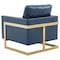 Leisuremod Lincoln Leather Accent Armchair with Gold Frame, Navy Blue LA31BU-L - alternate 2