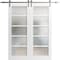 Sartodoors Sliding Double Barn Doors with Hardware White 84x96 (2* 42x96) Solid Core Modern Interior QUADRO4002DB-S-WS-84 x 96 (2* 42x96)-Frosted Glass - alternate 1