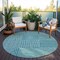 Homeroots 8' Teal Blue And Ivory Round Geometric Washable Indoor Outdoor Area Rug 600782 - alternate 5