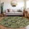 Homeroots 8' Round Olive Green and Dark Green Round Oriental Washable Non Skid Indoor Outdoor Area Rug 563777 - alternate 6