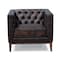 Homeroots 33" Brown and Black Antiqued Top Grain Leather Tufted Club Chair 555320 - alternate 1