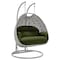 Leisuremod Mendoza Light Grey Wicker Hanging 2 person Egg Swing Chair with Dark Green Cushions MSCLGR-53DG - alternate 1