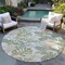 Homeroots 8' Ivory Wheat And Olive Green Round Botanical Leaves Washable Indoor Outdoor Area Rug 618408 - alternate 5
