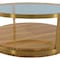 Homeroots 43" Clear Gold And Brown Glass Wood and Metal Round Coffee Table With Shelf 520588 - alternate 4