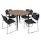 Regency Round Kahlo Breakroom Table W/ 4 Zeng Stack Chairs, 48 in W, 48 in L, Noble Oak TPL48RNDNOBK44BK - alternate 1