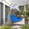 Leisuremod Beige Wicker Hanging 2 person Egg Swing Chair with Blue Cushions ESCBG-57BU - alternate 4