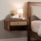 Homeroots 18" Chestnut And Natural Solid Wood Cane Rattan One Drawer Floating Nightstand 722573 - alternate 3