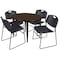 Regency Round Kahlo Breakroom Table W/ 4 Zeng Stack Chairs, 36 in W, 36 in L, Neo Walnut TPL36RNDNWBK44BK - alternate 1