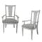 Homeroots Set of Two Light Gray and White Upholstered Linen And Solid Wood Open Back Dining Arm Chairs, 2PK 573365 - alternate 2