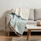 Homeroots 50" X 60" Blue Cotton Woven Color Block Throw Blanket with Fringe 518808 - alternate 3