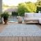 Homeroots 9' X 12' Denim Blue And Ivory Damask Washable Indoor Outdoor Area Rug 595137 - alternate 4