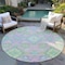 Homeroots 8' Pink Green And Blue Round Oriental Washable Indoor Outdoor Area Rug 597706 - alternate 4