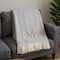 Homeroots 55" X 70" Gray White Herringbone Cotton Blend M Initial Throw Blanket with Tassels Embroidery 655536 - alternate 4