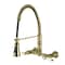 Kingston Brass Double-Handle Wall-Mount Pre-Rinse Bridge Kitchen Faucet, Antique Brass GS1243BPL - alternate 1