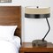 Homeroots 20" Black And Brown Wood And Metal Two Light USB Table Lamp With Beige And Black Shade 524698 - alternate 1